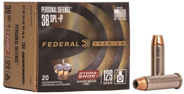 Federal Premium +P Personal Defense Hydra-Shok Jacketed Hollow Point 129 Grain .38 Special 950 fps