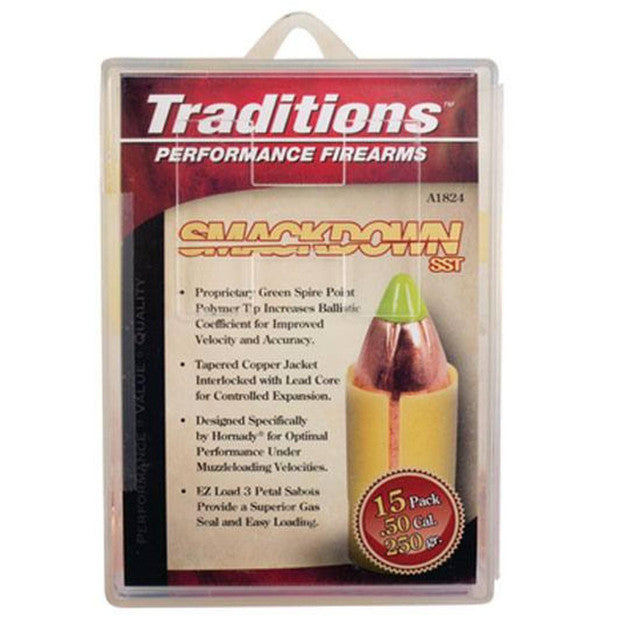 Traditions Hornady Smackdown .50 Caliber .45 Diameter 250 Grain SST Bullet 15 Count