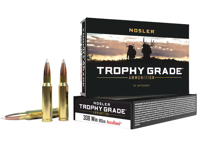 Nosler Trophy Grade 308 Winchester Ammo 165 Grain Nosler AccuBond Bonded Polymer Tip Box of 20