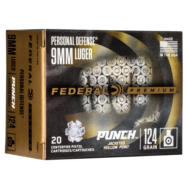 Federal Punch Defense 9mm Luger Ammo 20 Rounds 124 Grain JHP