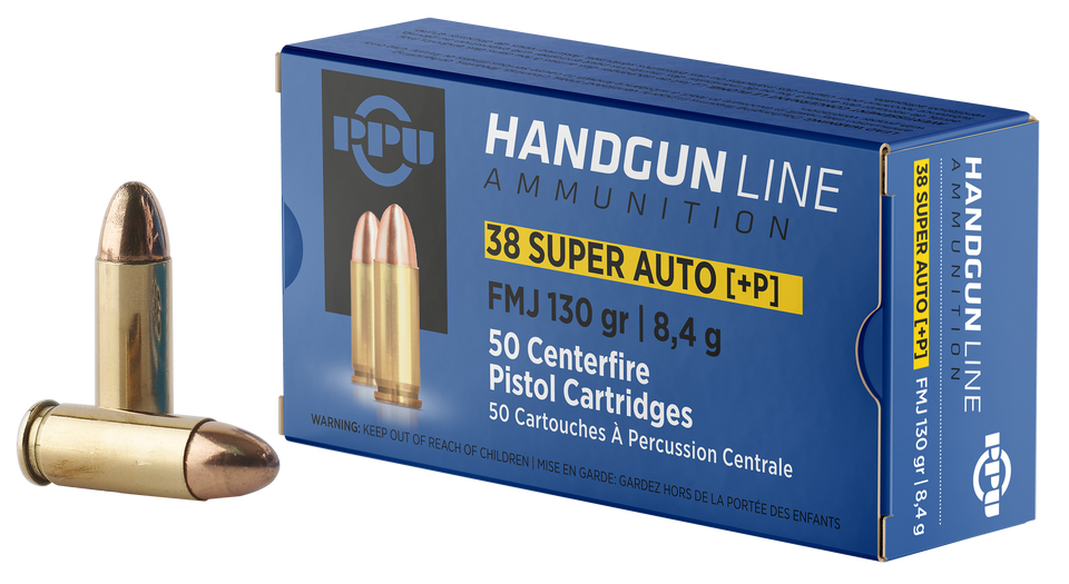 PPU Ammo 38 Super +P 130gr FMJ 1213 FPS 50/box