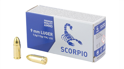 STV Technology, Scorpio Ammo, 9MM, 115 Grain, Full Metal Jacket, 50 Round Box