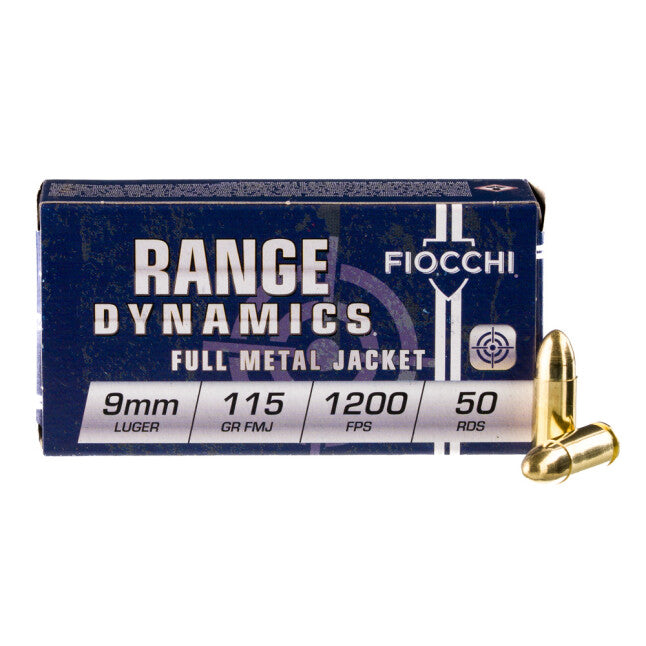 Fiocchi 9mm Luger Ammunition 50 Rounds FMJ 115 Grain