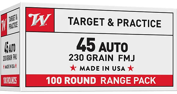 Winchester Full Metal Jacket 45 ACP Ammo 230gr 100 Rounds - Brass Casing