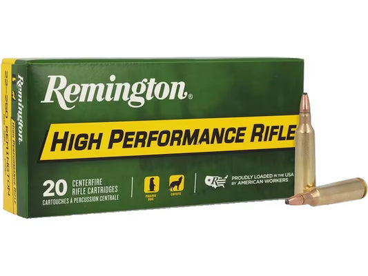 Remington High Performance Rifle 22-250 Remington Ammo 55 Grain Jacketed Soft Point Box of 20