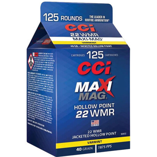 CCI Maxi-Mag 22 WMR Ammunition 125 Round Box 40 Grain JHP 1875fps