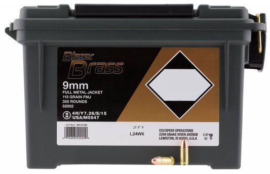 CCI Blazer Brass 9mm Luger 115gr FMJ 350rd (Plano Can)