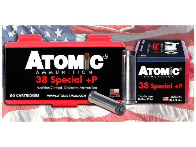 Atomic Ammunition 38 Special +P Ammo 148 Grain Lead Hollow Point Box of 50