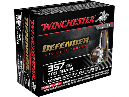 Winchester Defender 357 Sig Ammo 125 Grain Winchester PDX1 Bonded Jacketed Hollow Point Box of 20