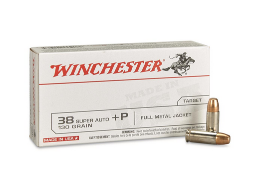 Winchester USA Brass .38 Super+P 130-Grain 50-Rounds FMJ