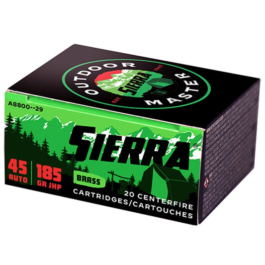 Sierra Outdoor Master 45 ACP Ammunition 20 Rounds 185 Grain Sports Master JHP Bullet 995 fps