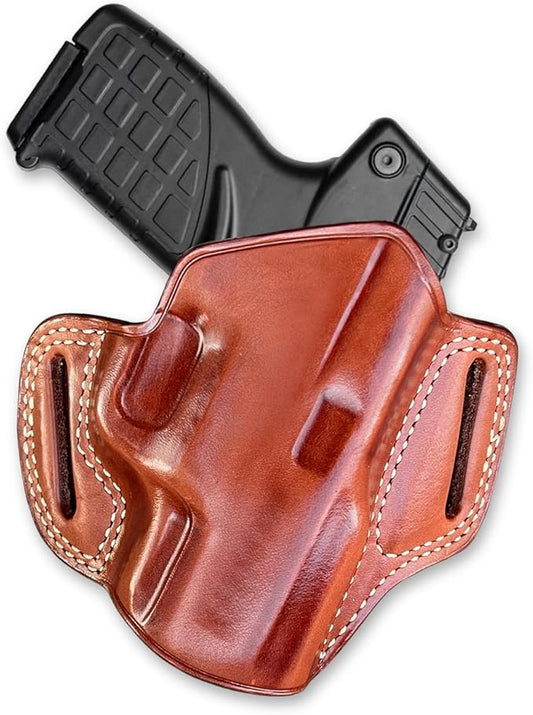 Premium The Ultimate Leather Pancake OWB Belt Holster Open Top Fits KEL-TEC P17 .22LR Polymer Frame Threaded Barrel 3.93’’, Right Hand Draw, Brown Color