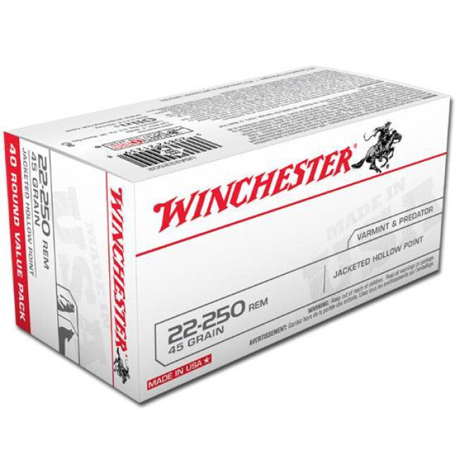 Winchester USA .22-250 Remington Ammunition 40 Rounds JHP 45 Grain