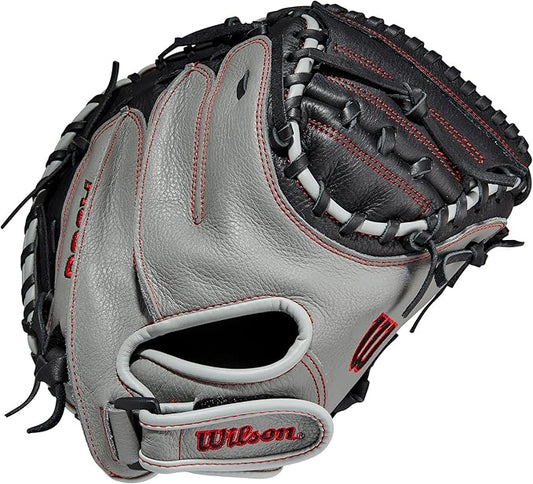 WILSON A500 32” Youth Baseball Catcher’s Mitt - Right Hand Throw, Grey/Black/Red