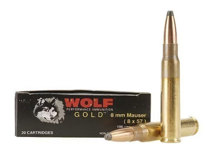 Wolf Gold Ammunition 8x57mm JS Mauser (8mm Mauser) 196 Grain Soft Point Box of 20
