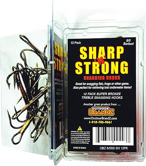 8/0 Barbed Sharp N Strong Snagging Hooks- 12 Pack