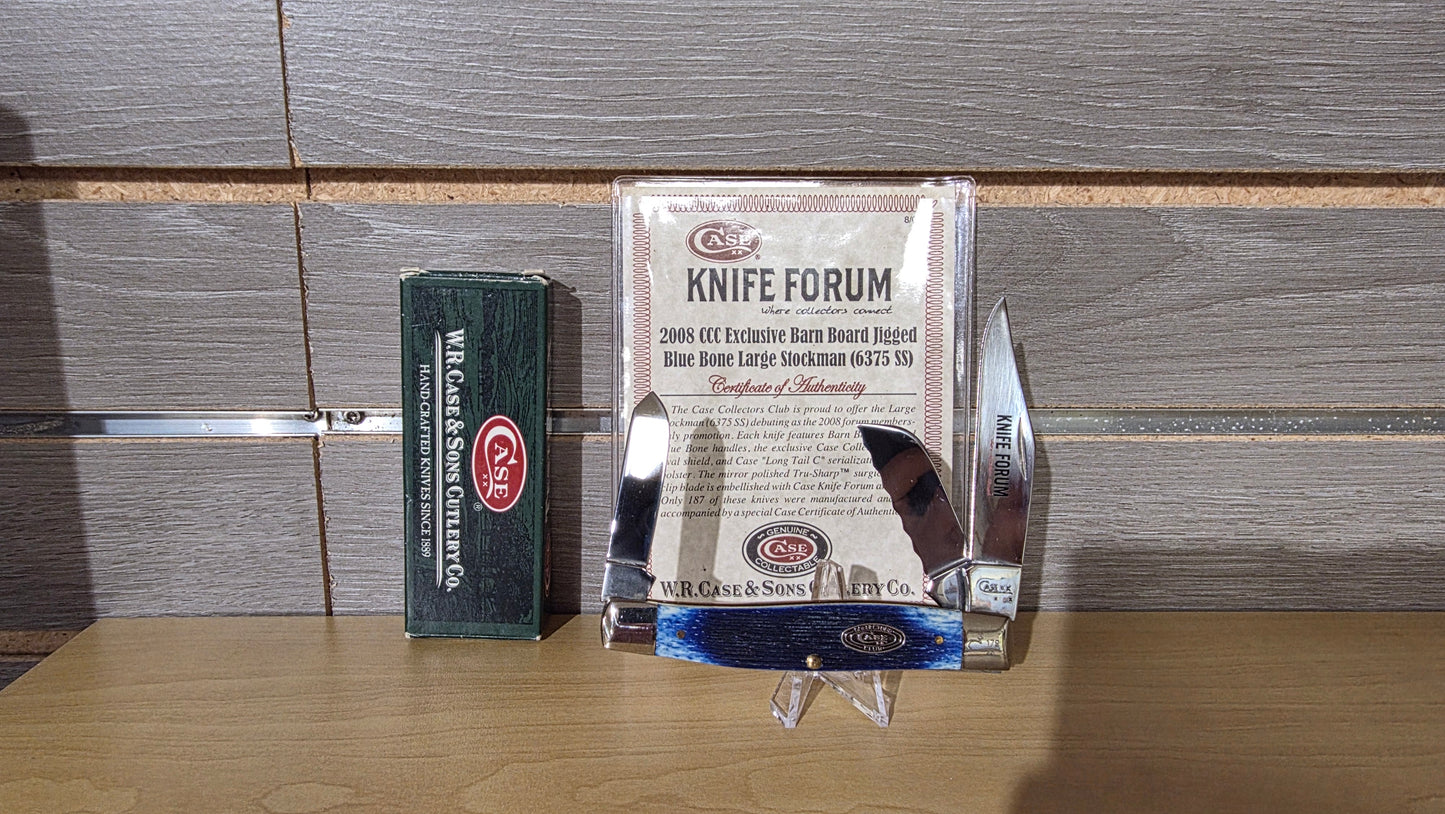 CASE XX KNIFE FORUM 2008 CCC EXCLUSIVE BARN BOARD JIGGED BLUE BONE LARGE STOCKMAN 6375