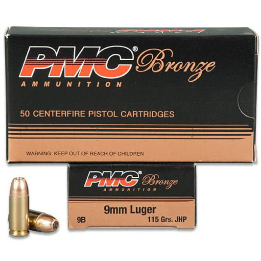 PMC Bronze 9mm Luger Ammunition 50 Rounds JHP 115 Grain