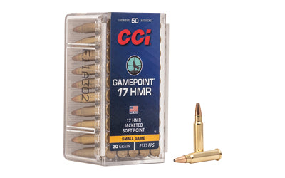 CCI Ammunition Gamepoint 17HMR 20 Grain Jacketed Soft Point 50 Round Box