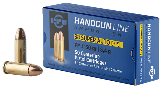 PPU Ammo 38 Super +P 130gr FMJ 1213 FPS 50/box
