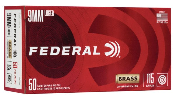 Federal Champion Training 9mmLuger 115gr Full Metal Jacket 50 Per Box
