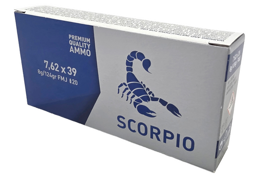 STV Technology, Scorpio Ammo, 7.62X39, 124 Grain, Full Metal Jacket, 20 Round Box