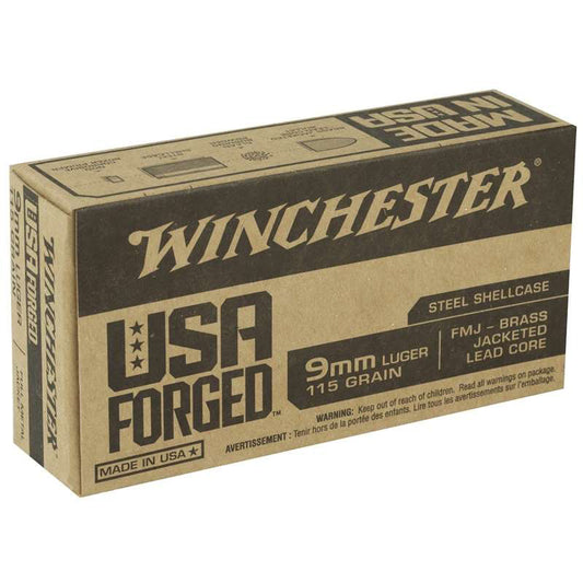 Winchester USA Forged 9mm Ammo 115 Grain Full Metal Jacket Steel Case