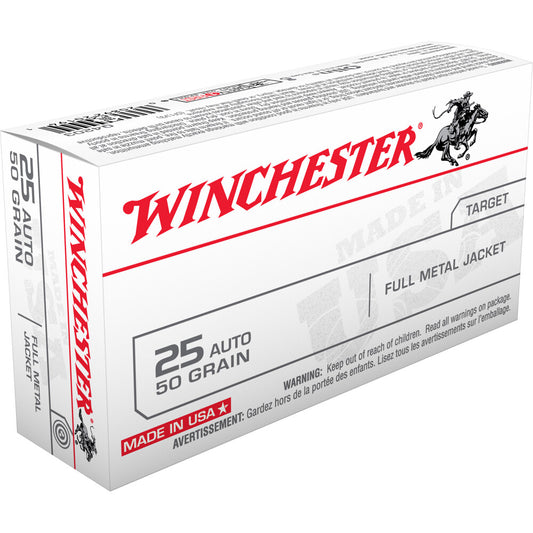 Winchester USA .25 ACP Ammunition 50 Rounds FMJ 50 Grain