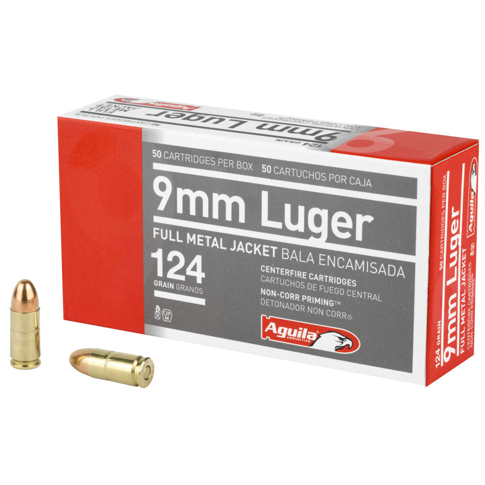 Aguila Ammunition, 9mm Luger Ammunition 50 Rounds, FMJ, 124 Grains